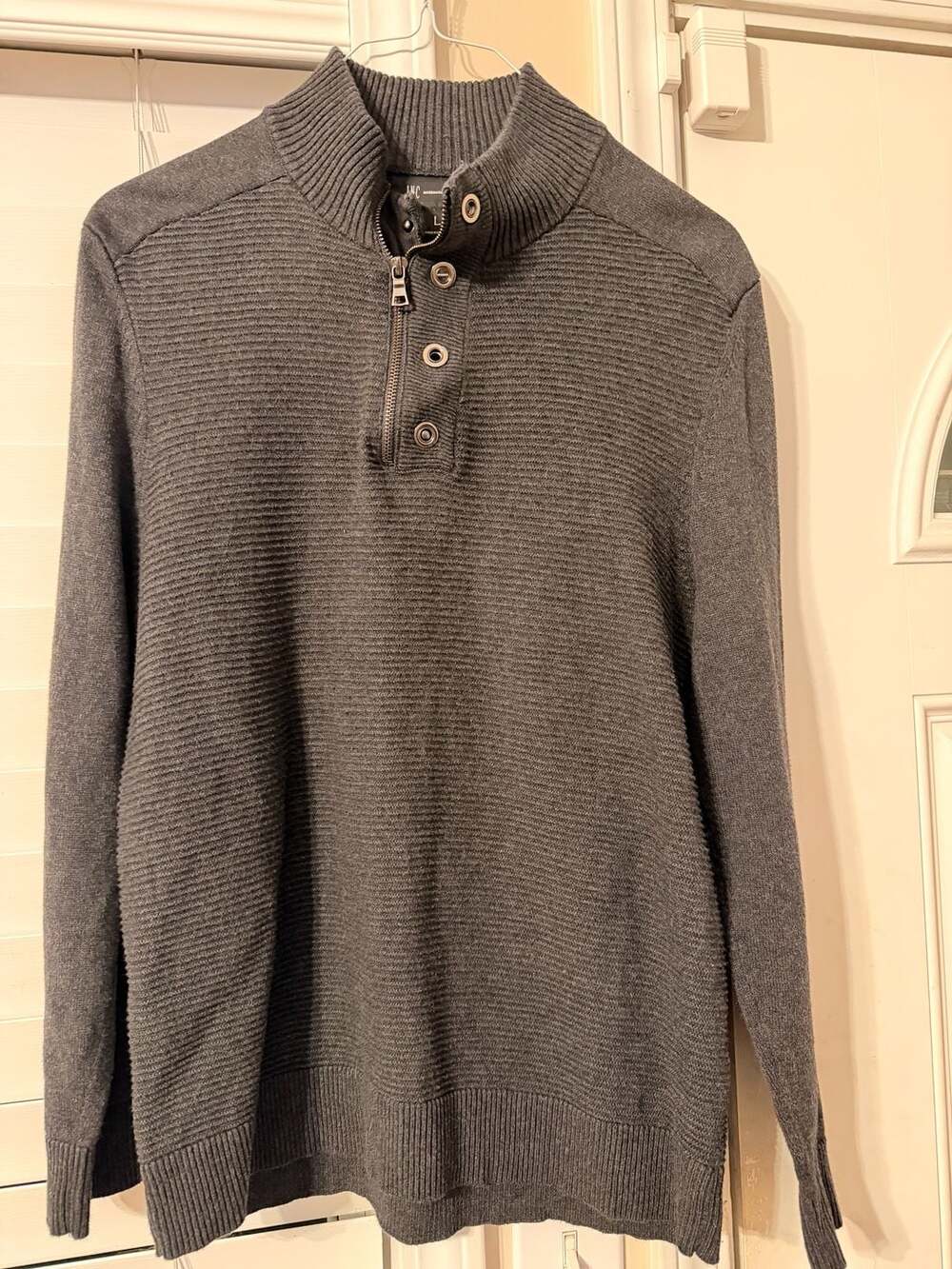 International Concepts Mens Gray Textured Mock Neck Zip Pullover Sweater Size L